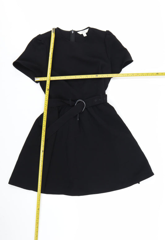 Marks and Spencer Womens Black Size 8 A-Line Belted Short Dress