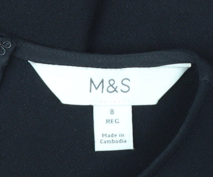 Marks and Spencer Womens Black Size 8 A-Line Belted Short Dress