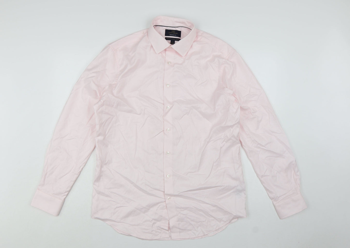 Marks and Spencer Men Pink Regular Fit 16in Collared Dress Shirt