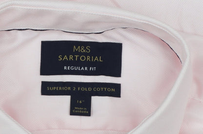 Marks and Spencer Men Pink Regular Fit 16in Collared Dress Shirt