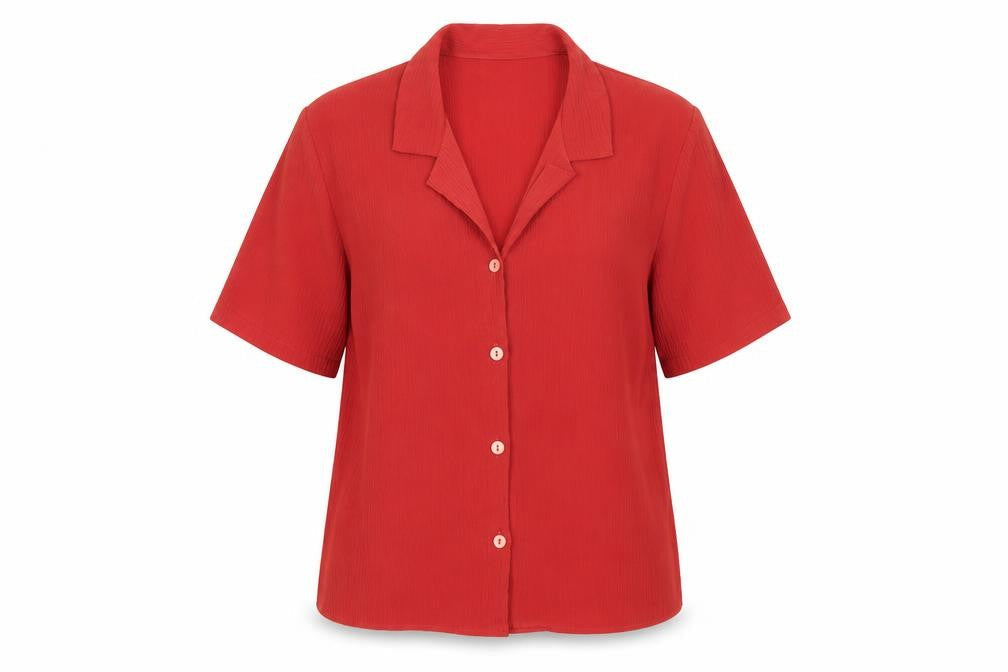 Berkertex Women Red Short Sleeve Collared Button Blouse Size 14