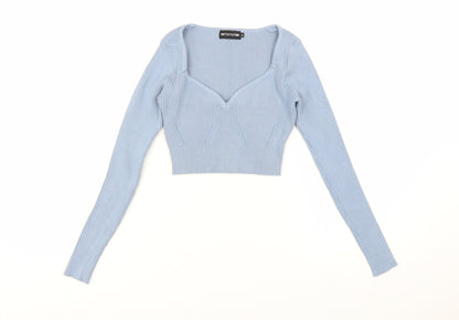 PrettyLittleThing Womens Blue Cropped Knit Long Sleeve Top Size S