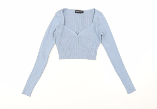 PrettyLittleThing Womens Blue Cropped Knit Long Sleeve Top Size S
