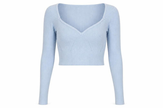 PRETTYLITTLETHING Womens Blue Cropped Knit Long Sleeve Top Size S