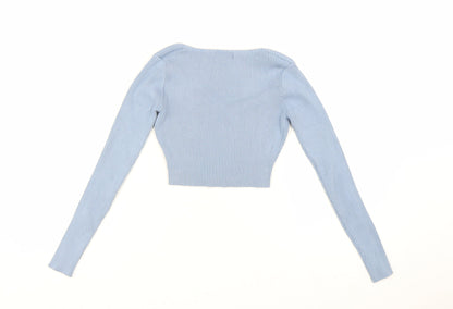 PrettyLittleThing Womens Blue Cropped Knit Long Sleeve Top Size S