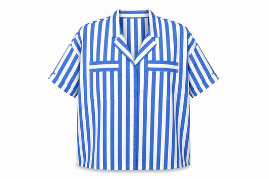 Y.A.S Womens Blue White Striped Collared Short Sleeve Button-Up Shirt Size 10