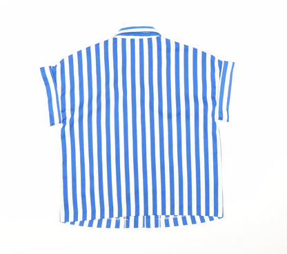 Y.A.S Womens Blue White Striped Collared Short Sleeve Button-Up Shirt Size 10