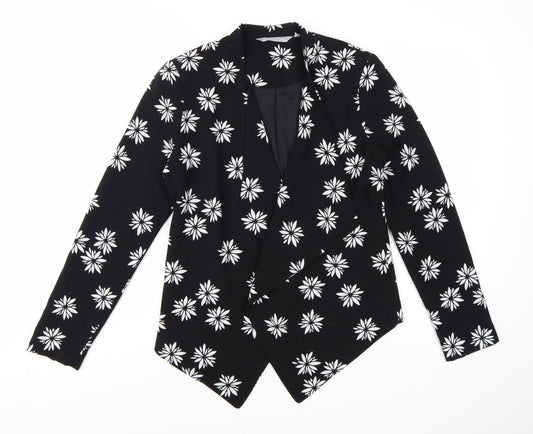 Debenhams Women Black Floral Blazer Jacket Size 12 Regular Fit
