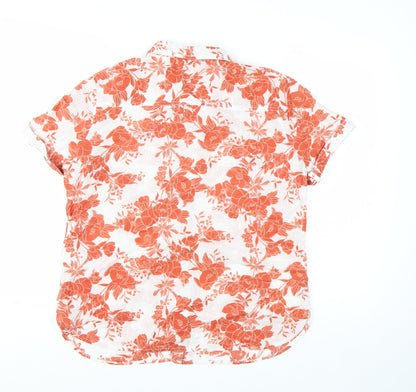 Marks and Spencer Womens Orange Floral Cotton Button-Up Shirt UK 14