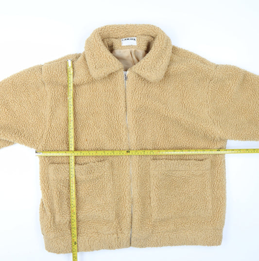 I.AM.GIA Womens Beige Teddy Fleece Zip Jacket Size M