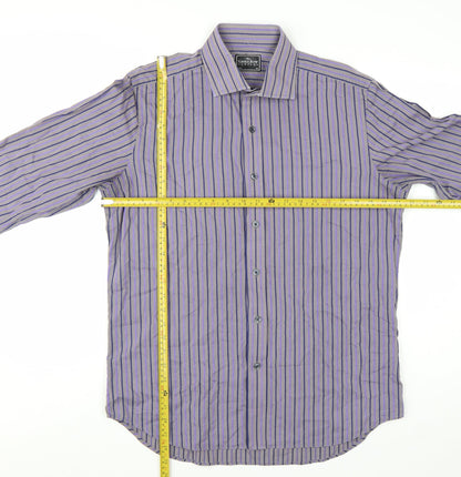 The Savile Row Company Men's Purple Striped Long Sleeve Button-Up Shirt 16.5 42