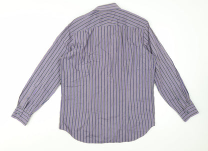 The Savile Row Company Men's Purple Striped Long Sleeve Button-Up Shirt 16.5 42