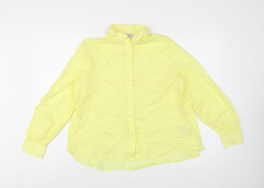 Marks and Spencer Women's Yellow Cotton Button-Up Shirt Size 10
