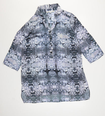 Next Womens Grey Geometric Tunic Blouse Size 16 Polyester 3/4 Sleeve