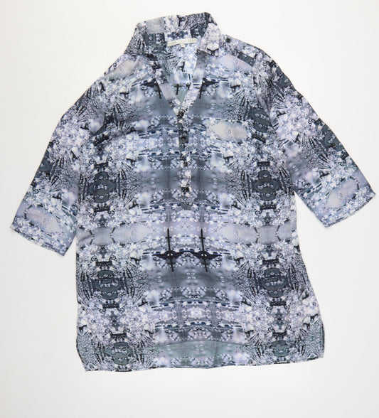 Next Womens Grey Geometric Tunic Blouse Size 16 Polyester 3/4 Sleeve