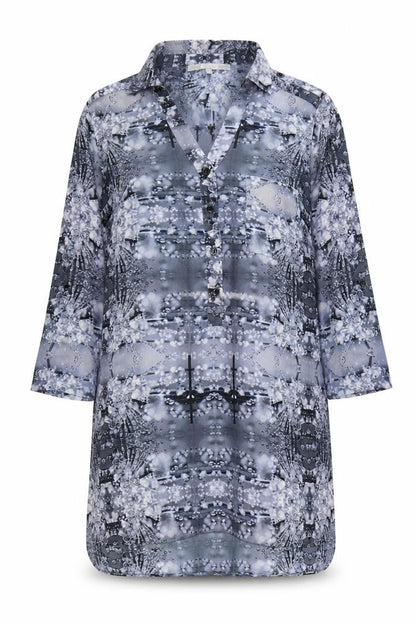 Next Womens Grey Geometric Tunic Blouse Size 16 Polyester 3/4 Sleeve