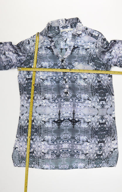 Next Womens Grey Geometric Tunic Blouse Size 16 Polyester 3/4 Sleeve