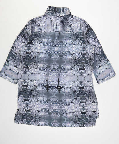 Next Womens Grey Geometric Tunic Blouse Size 16 Polyester 3/4 Sleeve