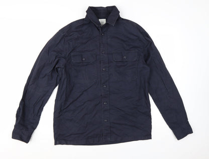 H&M Men's Blue Cotton Long Sleeve Button-Up Casual Shirt M
