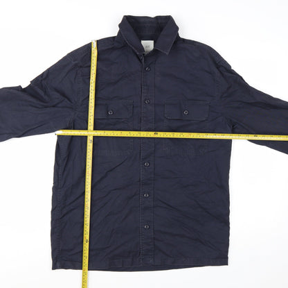 H&M Men's Blue Cotton Long Sleeve Button-Up Casual Shirt M