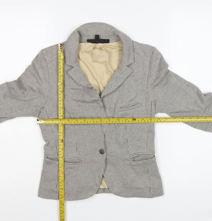 Topshop Petite Women’s Beige Houndstooth Blazer UK 8 Cotton Lined Jacket
