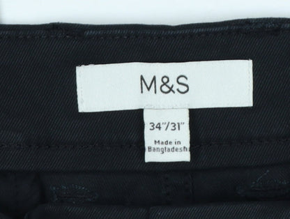 Marks and Spencer Men's Black Chino Trousers 34W 31L Regular Fit