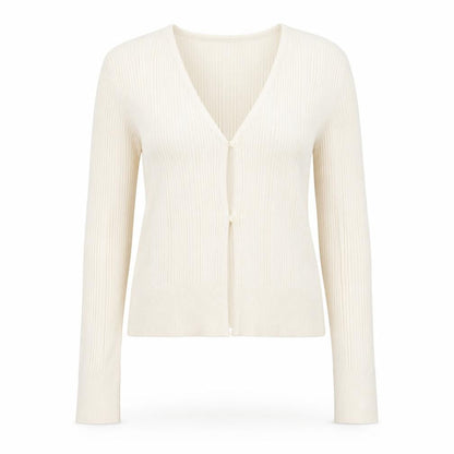 New Look Women's Ivory Ribbed V-Neck Button Cardigan Size 16