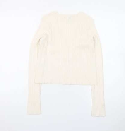 New Look Women's Ivory Ribbed V-Neck Button Cardigan Size 16