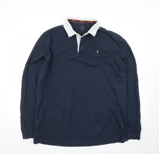 Next Men's Navy Long Sleeve Polo Shirt XL 100% Cotton Elbow Patch