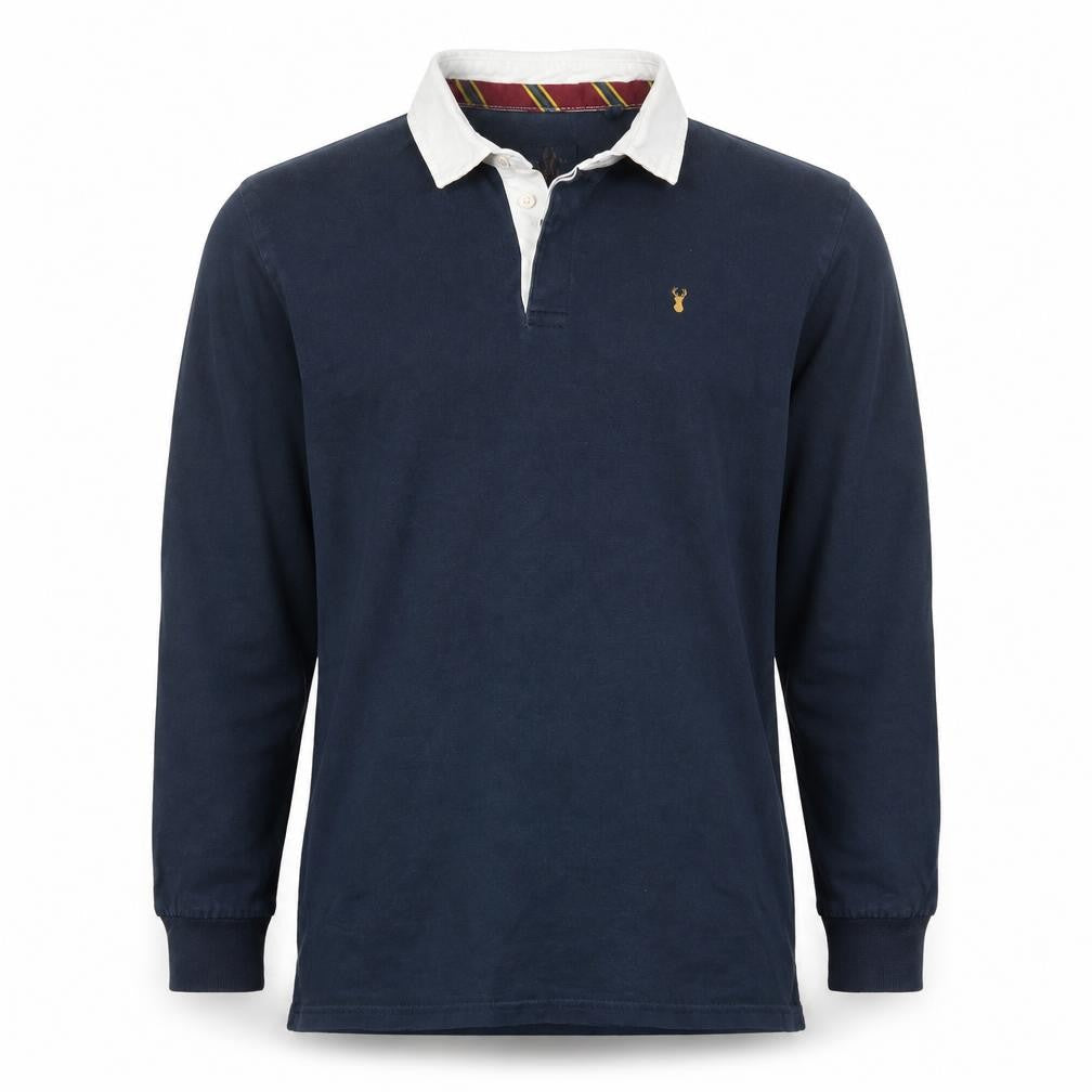 Next Men's Navy Long Sleeve Polo Shirt XL 100% Cotton Elbow Patch
