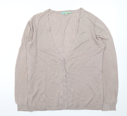 Boden Women Beige Long Sleeve V-Neck Cotton Cardigan Size 12