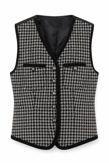 Mondi Collections Women's Black Tweed Sleeveless V-Neck Vest Size 6