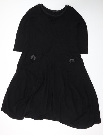 Original by Mario Women's Black Knit A-Line Dress Size M 3/4 Sleeve