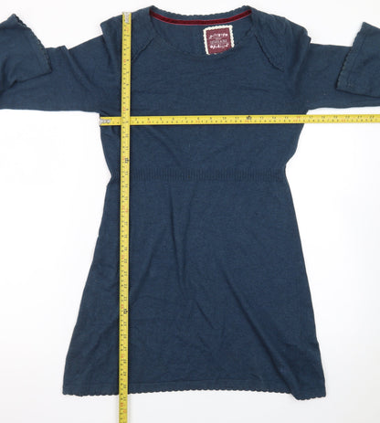 Mantaray Women's Blue Size 10 Cotton Jumper Dress Long Sleeve