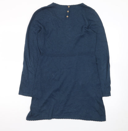 Mantaray Women's Blue Size 10 Cotton Jumper Dress Long Sleeve
