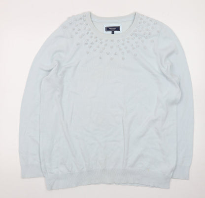 Maine New England Women's Blue Beaded Crew Neck Jumper Size 20
