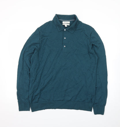 Marks and Spencer Autograph Men's Green XL Merino Wool Long Sleeve Polo