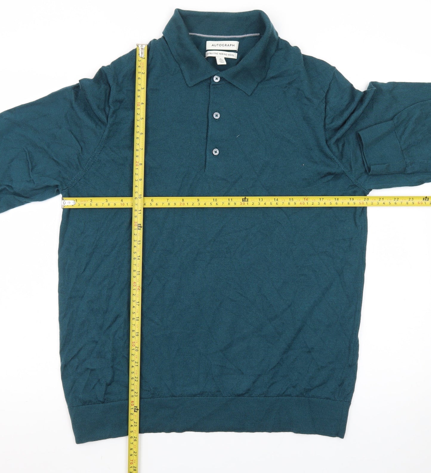 Marks and Spencer Autograph Men's Green XL Merino Wool Long Sleeve Polo