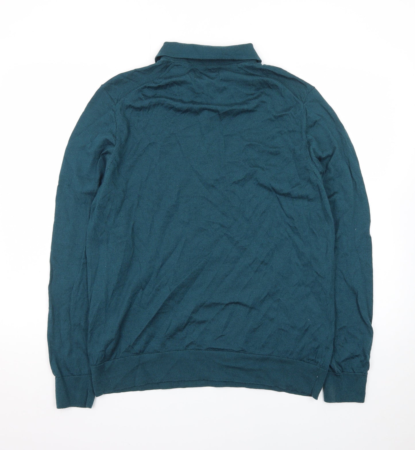Marks and Spencer Autograph Men's Green XL Merino Wool Long Sleeve Polo