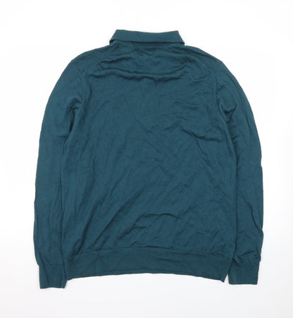 Marks and Spencer Autograph Men's Green XL Merino Wool Long Sleeve Polo