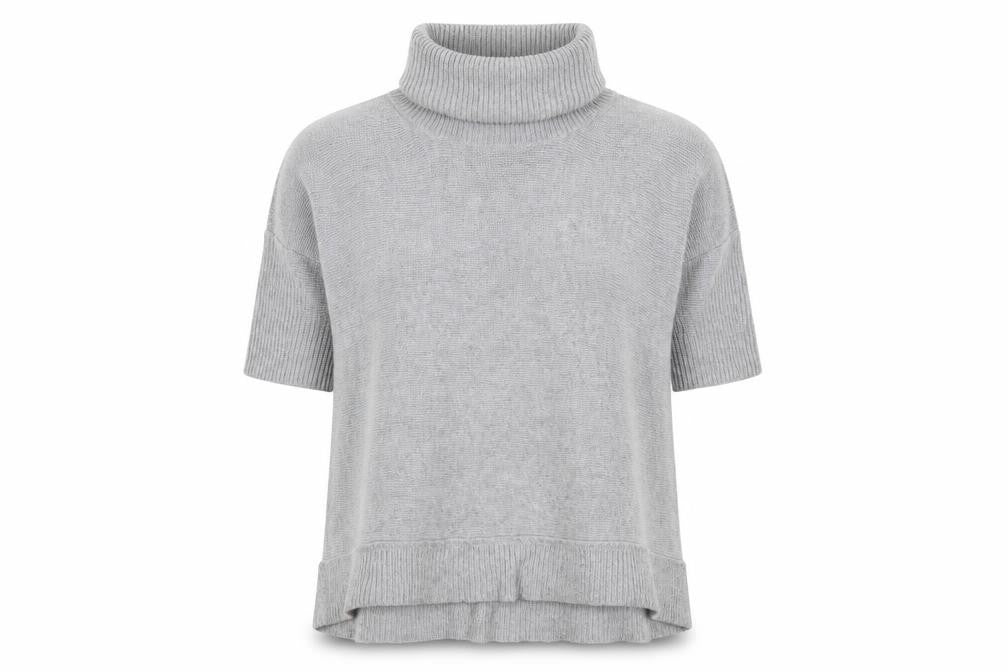 Jaeger Women’s Grey Roll Neck Short Sleeve Knit Jumper XL