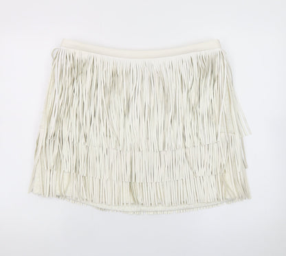 Marks and Spencer Womens Ivory Faux Leather Fringe Mini Skirt Size 16