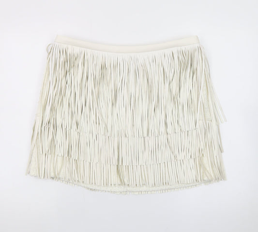 Marks and Spencer Womens Ivory Faux Leather Fringe Mini Skirt Size 16