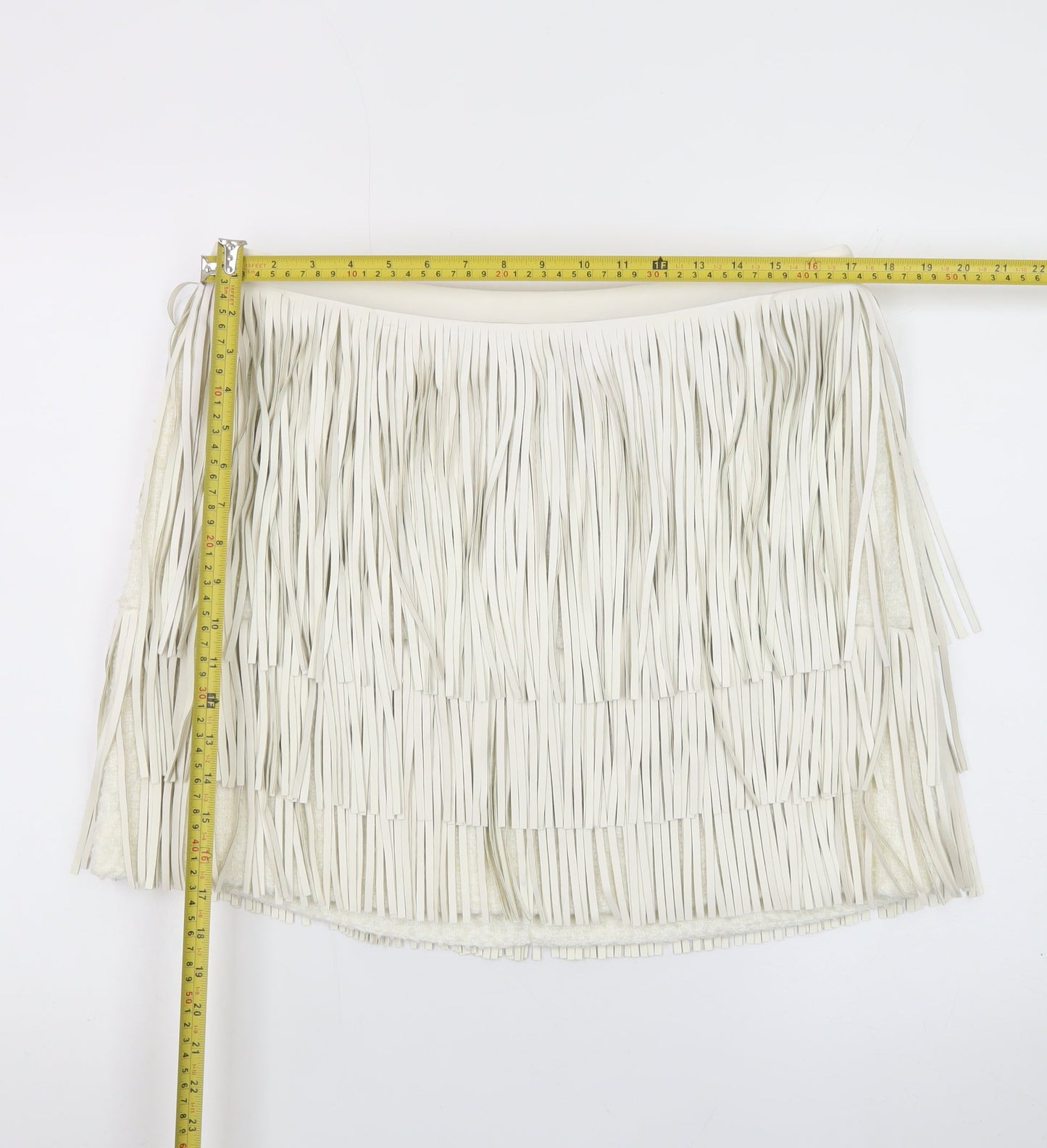 Marks and Spencer Womens Ivory Faux Leather Fringe Mini Skirt Size 16