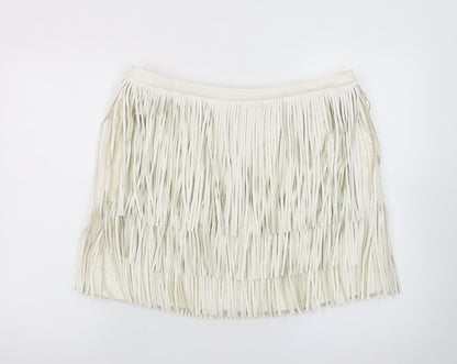 Marks and Spencer Womens Ivory Faux Leather Fringe Mini Skirt Size 16