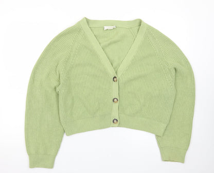 Monki Women's Green Chunky Knit V-Neck Cardigan Size M