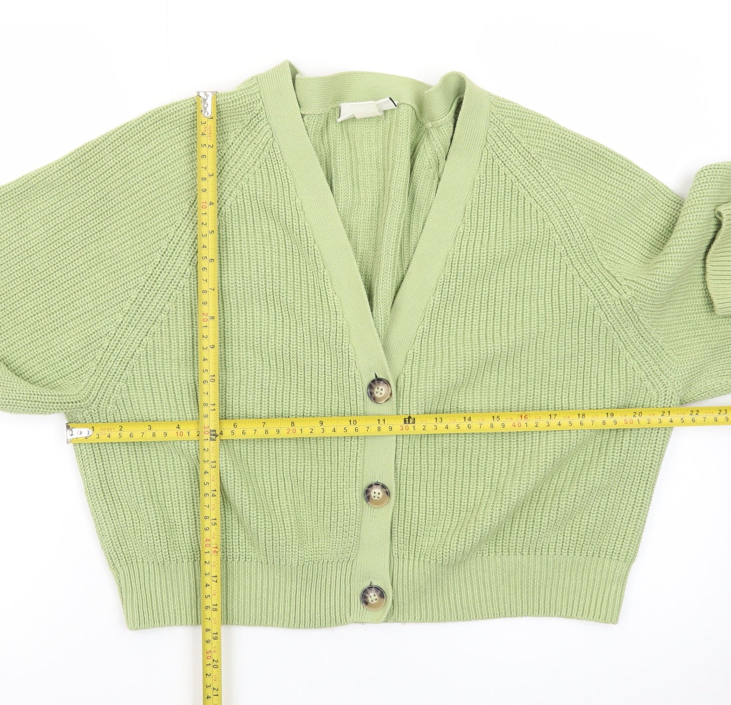 Monki Women's Green Chunky Knit V-Neck Cardigan Size M