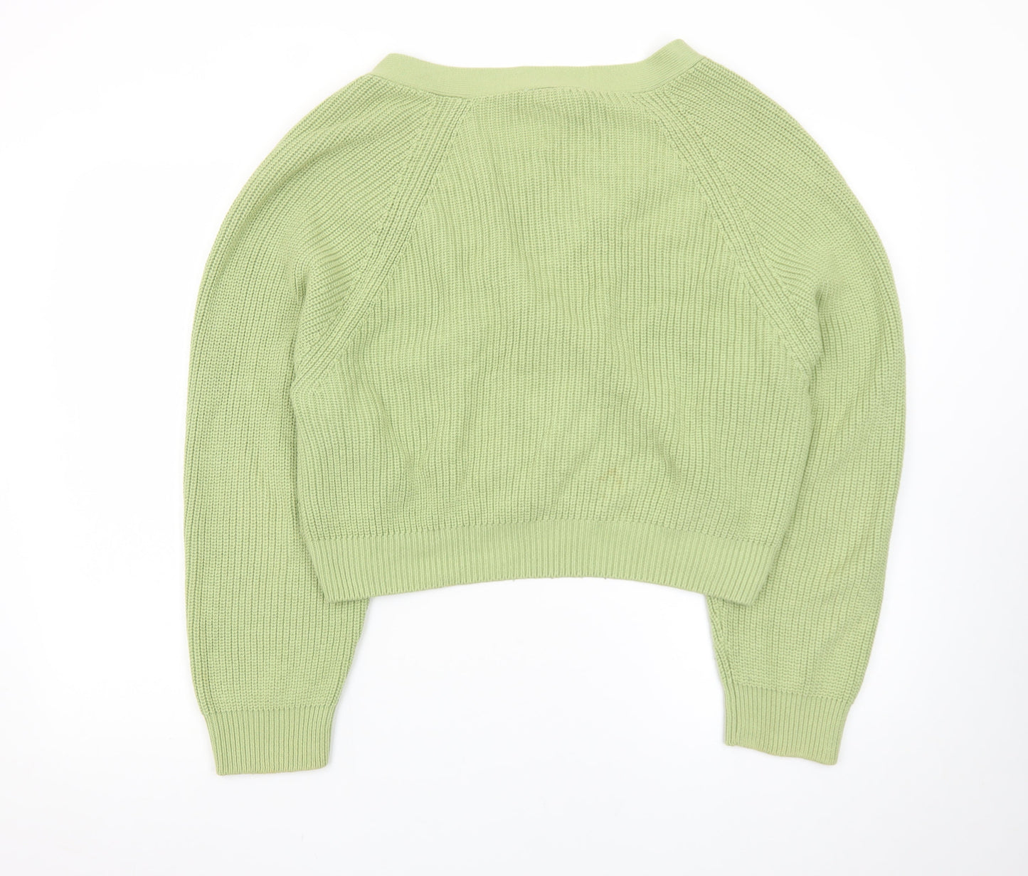 Monki Women's Green Chunky Knit V-Neck Cardigan Size M