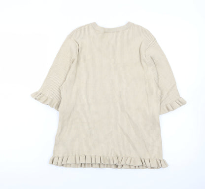 Marks and Spencer Women Beige Ruffle Knit Short Sleeve Jumper L