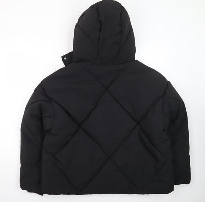 Next Womens Black Hooded Quilted Puffer Jacket Size M